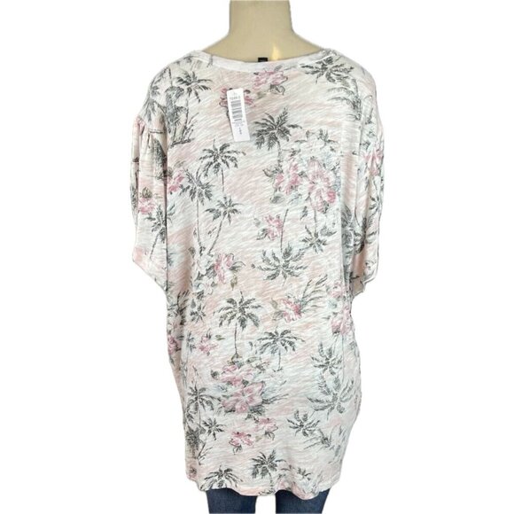Torrid L/0 Pink/Black Faded Floral Crew Neck Ruched Twisted Short Sleeve T-Shirt - Picture 4 of 6